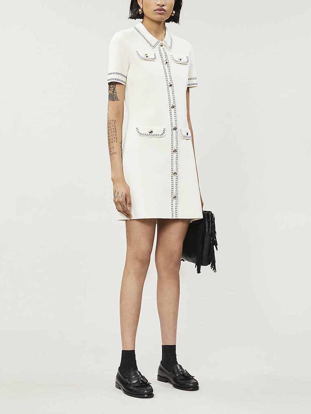 Maje Rosie Contrast Top Stitching Knit Dress